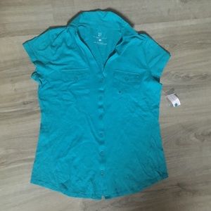 Sale! New York &company teal polo button shirt